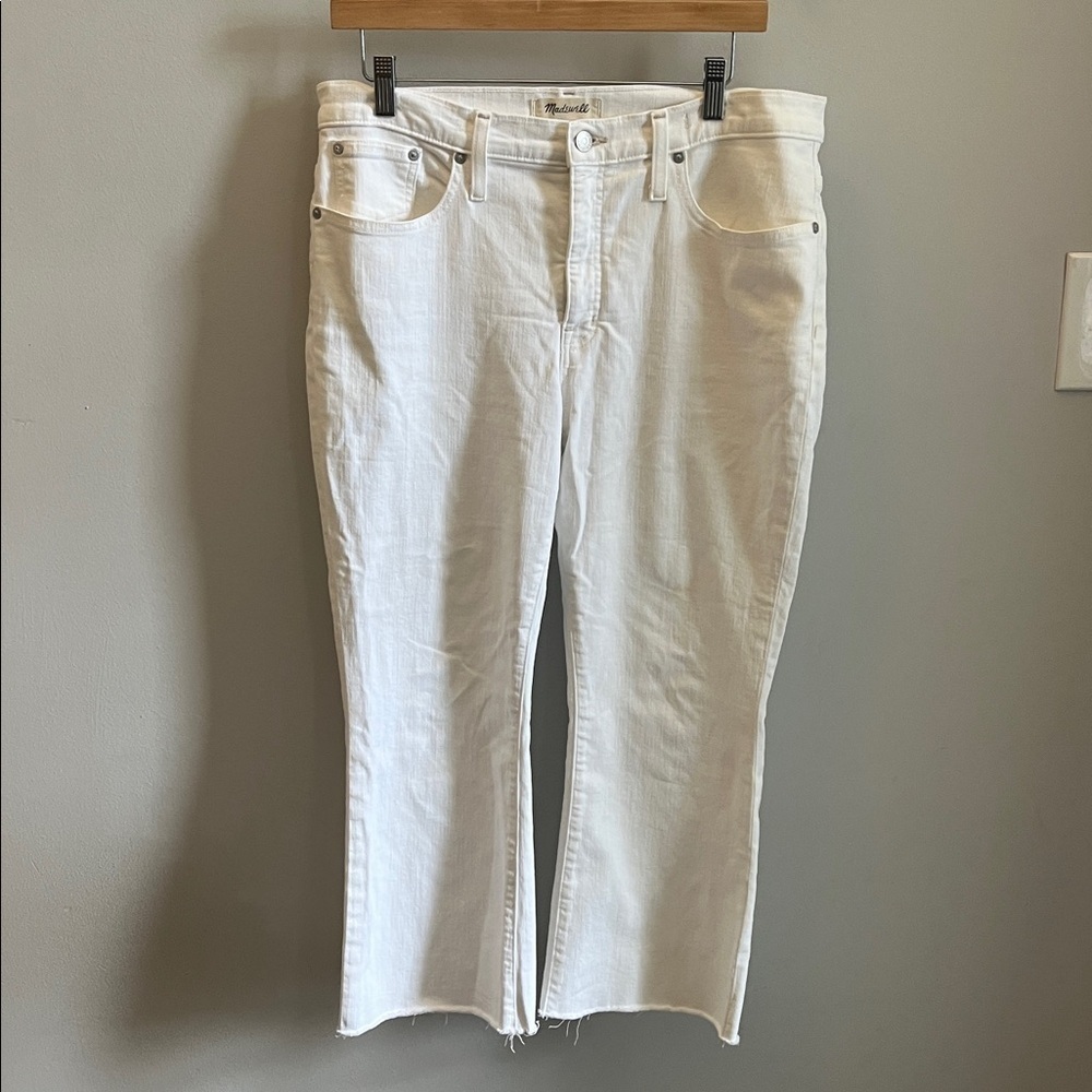 Madewell Cali Demi-Boot Jeans White Raw Hem Cropped Size 32S Short